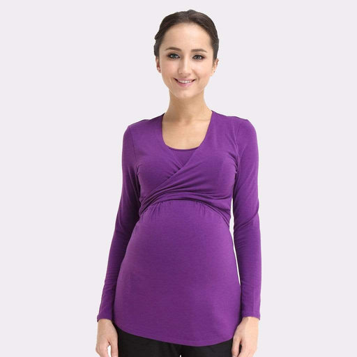 Vicky Tie Up Bamboo Cotton Long Sleeve Nursing Top Purple