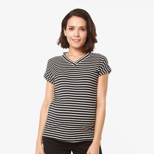 Cap Sleeves Calla V Neck Black Stripes Nursing Top