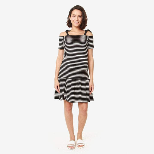 Drop Sleeves Candra Black Stripe Nursing Dress