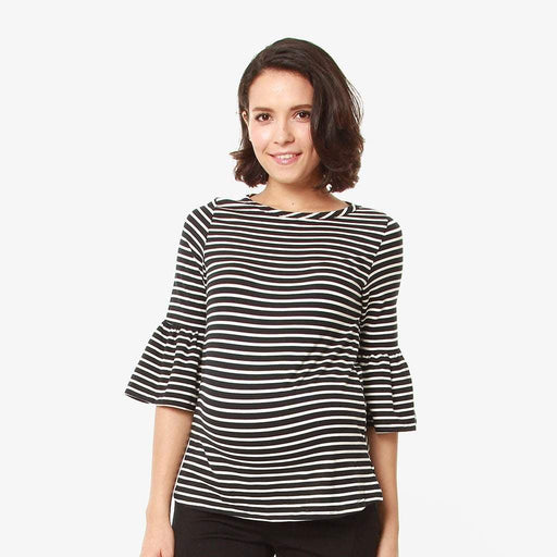 Flounce Sleeves Calynn Black Stripes Nursing Top