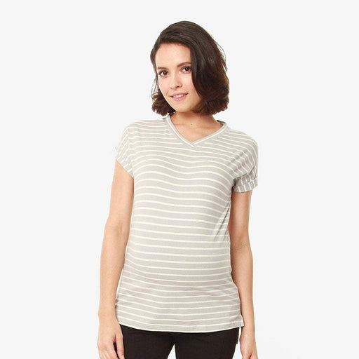 Cap Sleeves Calla V Neck Grey Stripes Nursing Top