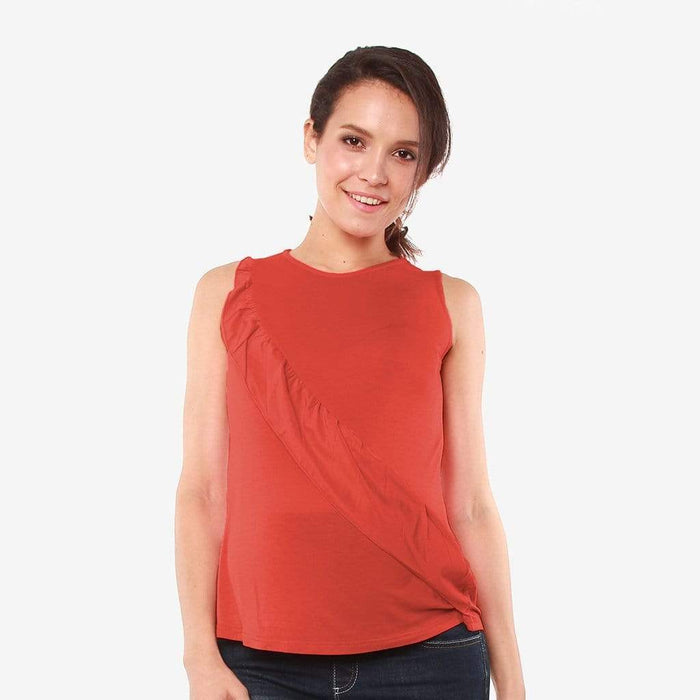 Sleeveless Caliana Frills Nursing Top Dark Coral