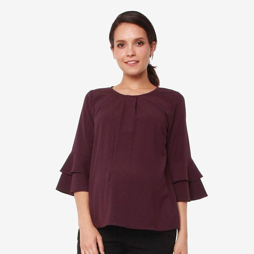 Long Flounce Sleeves Coreene Nursing Top Eggplant