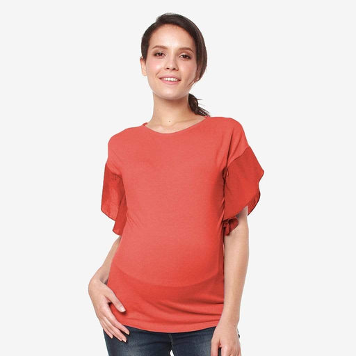 Flutter Sleeves Caela Nursing Top Dark Coral