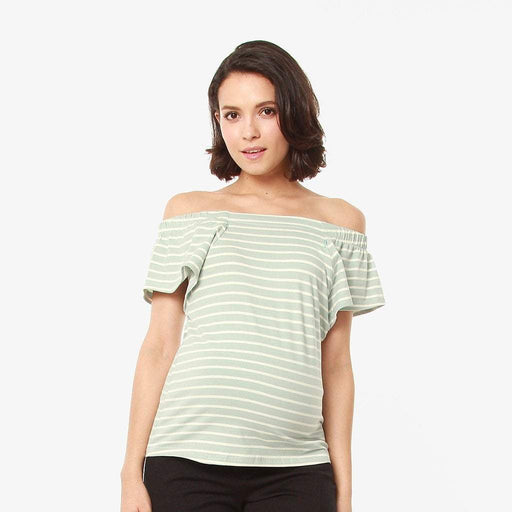 Flutter Sleeves Callie Square Neck Mint Stripes Nursing Top