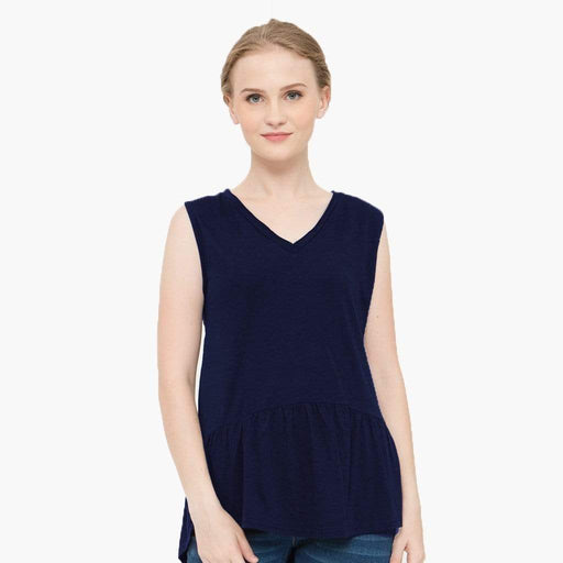 Caly Ruffled Hem Nursing Top Navy
