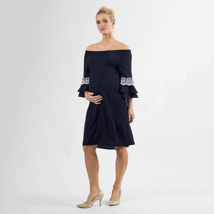 Long Sleeves Off-Shoulder Navy Dericka Dress