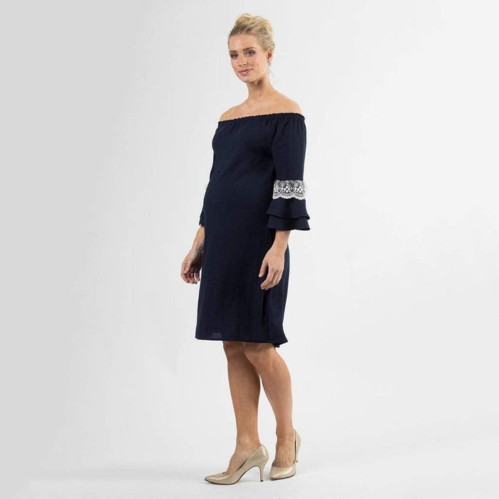 Long Sleeves Off-Shoulder Navy Dericka Dress