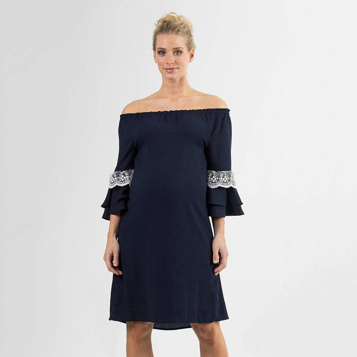 Long Sleeves Off-Shoulder Navy Dericka Dress