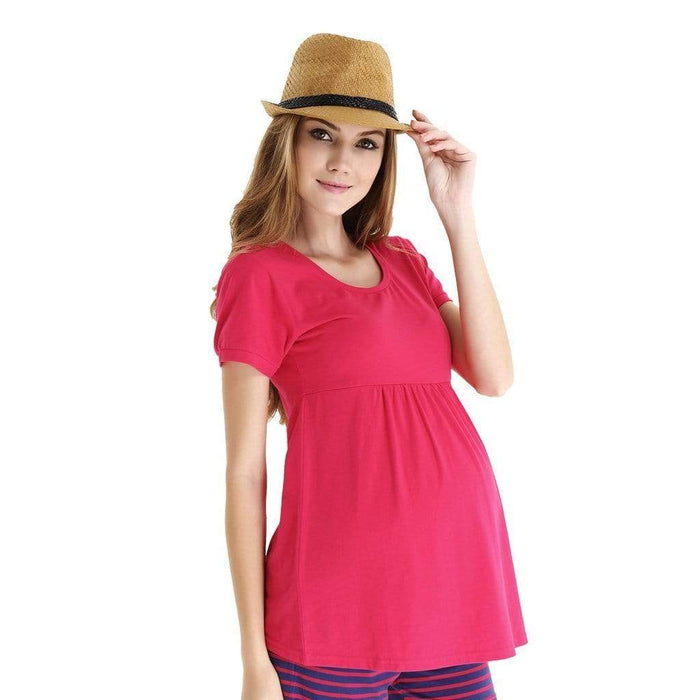 Jenny Round Neck Empire Line Red Short Sleeve Maternity Top