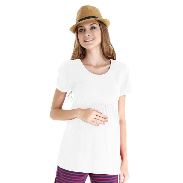 Jenny Round Neck Empire Line White Short Sleeve Maternity Top
