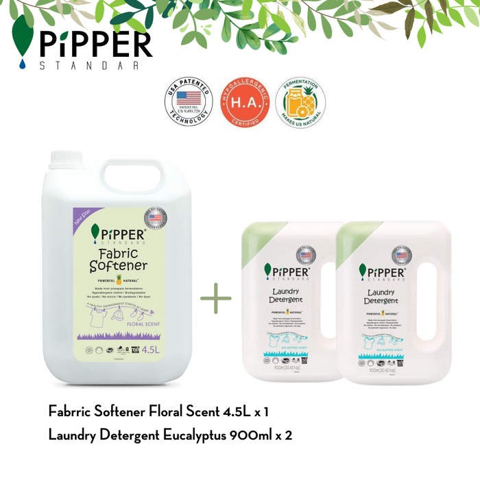[Promo Bundle] Pipper Standard Fabric Softener 4.5L + 2x Laundry Detergent 900ml