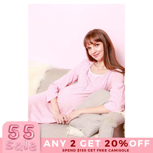 Long Sleeved Jessie Maternity and Nursing Gown Hue Pink