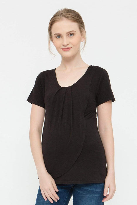 Cloria Overlap Nursing Top Black