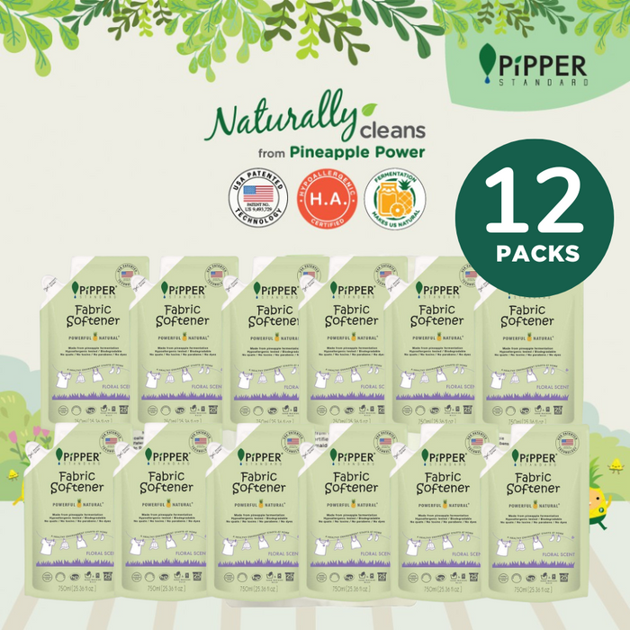 Pipper Standard Fabric Softener Floral Refill Pack 750ml Carton [12 Packs] + FREE Multi Purpose 500ml