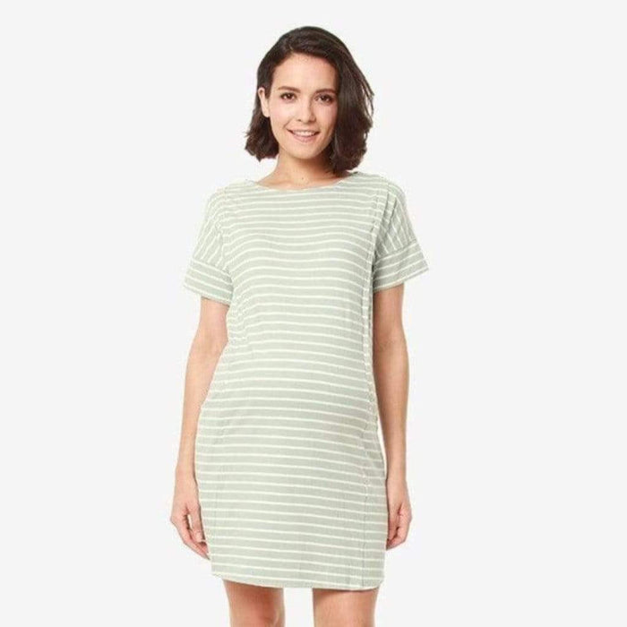 Batwing Sleeves Cambrie Nursing Dress Mint Stripes
