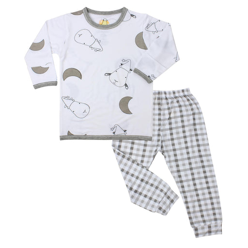Baa Baa Sheepz Pyjamas Set White Big Moon Sheepz and Pant Grey Checkers