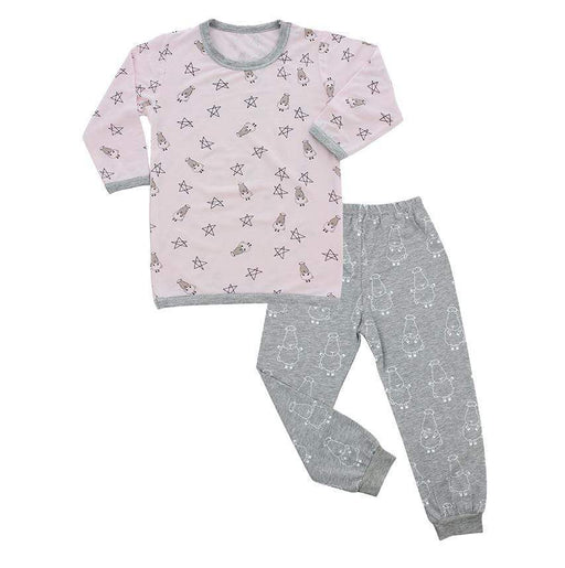 Baa Baa Sheepz® Pyjamas Set Pink Small Sheep & Stars + Grey Big Sheepz