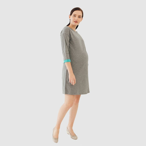 Knitted Long Sleeve Charna Broad Neck Mozzie Maternity Dress Charcoal