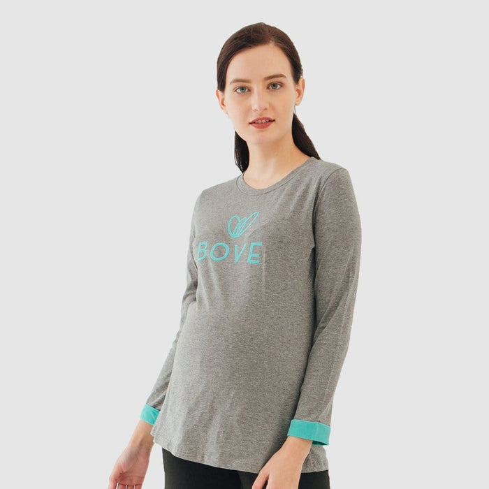 Long Sleeve Chiara Round Neck Mozzie Maternity Top Charcoal