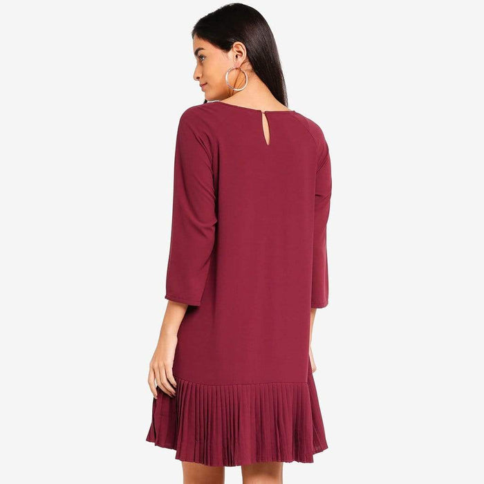 Long Sleeves Brett Pleated Hem Nursing Dress Maroon