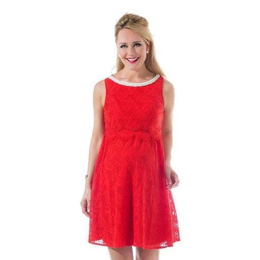 Woven Short Sleeve Cara Embellishment Dress Aurora Red