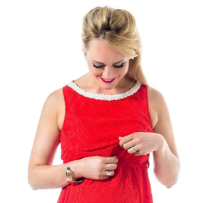 Woven Short Sleeve Cara Embellishment Dress Aurora Red