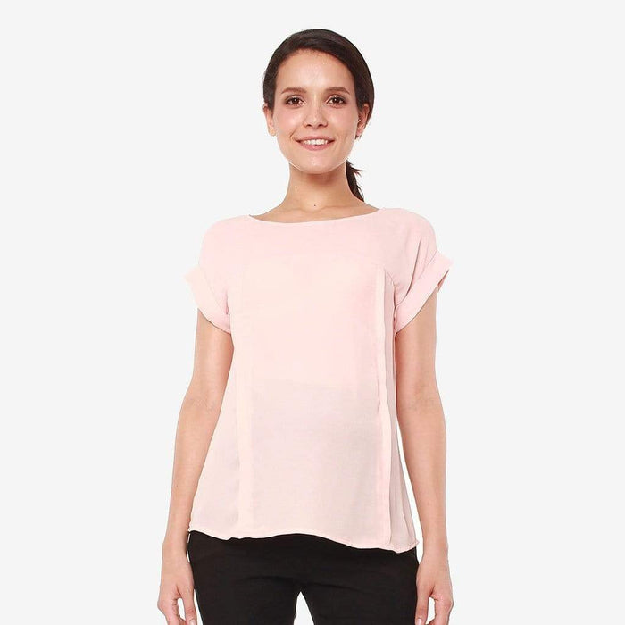 Woven Short Sleeve Clarisa Back Bow Nursing Top Dusty Pink