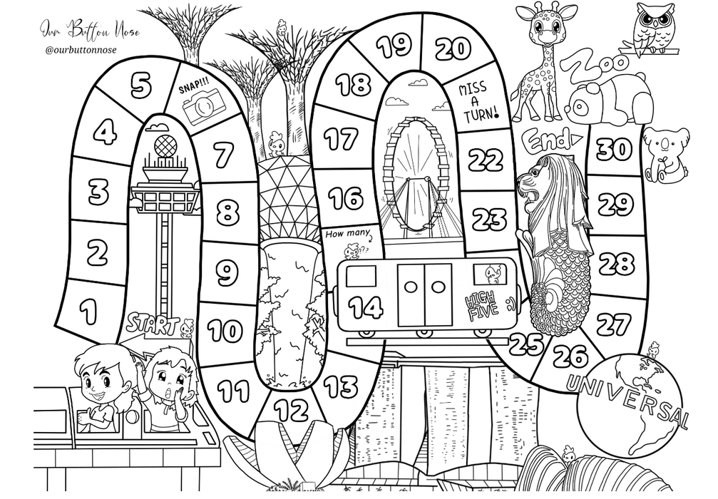 Our Button Nose Large Mat - Singapore Colouring and Game Mat 40x30cm