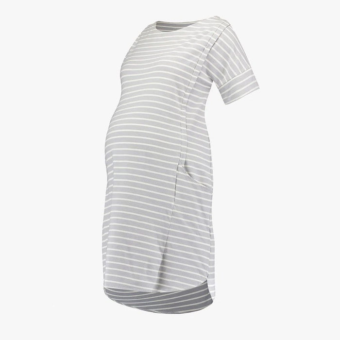 Batwing Sleeves Cambrie Nursing Dress Grey Stripes