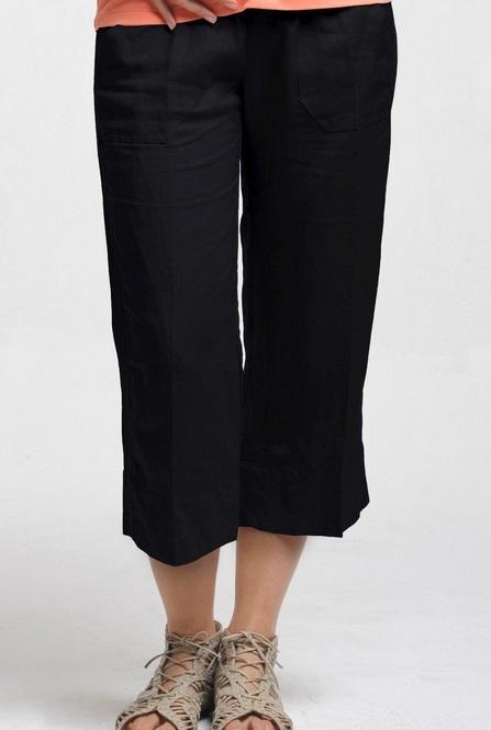 Capri Rayon Linen Pants Black
