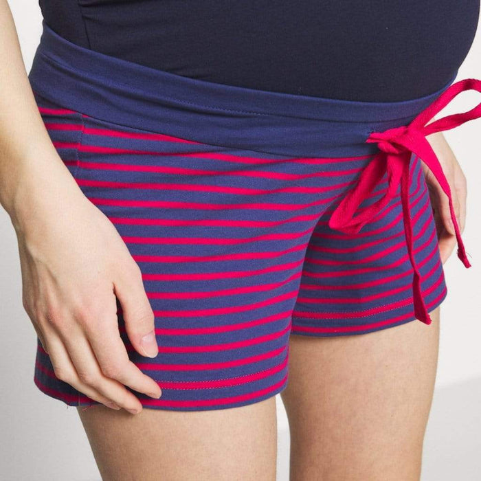 Caren Cotton Spandex Red Stripes Maternity Shorts