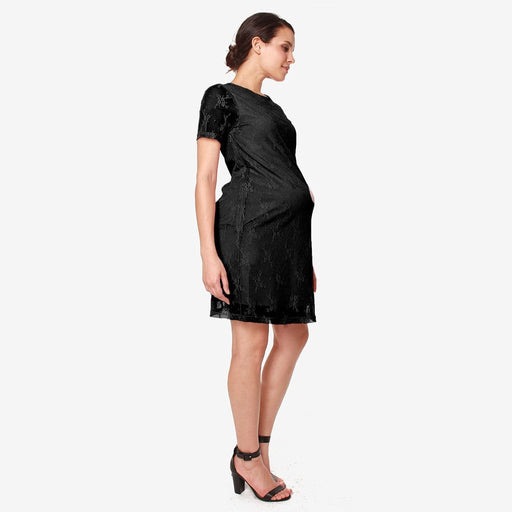 Catriona Full Lace Short Sleeve Nursing Dress Black Print