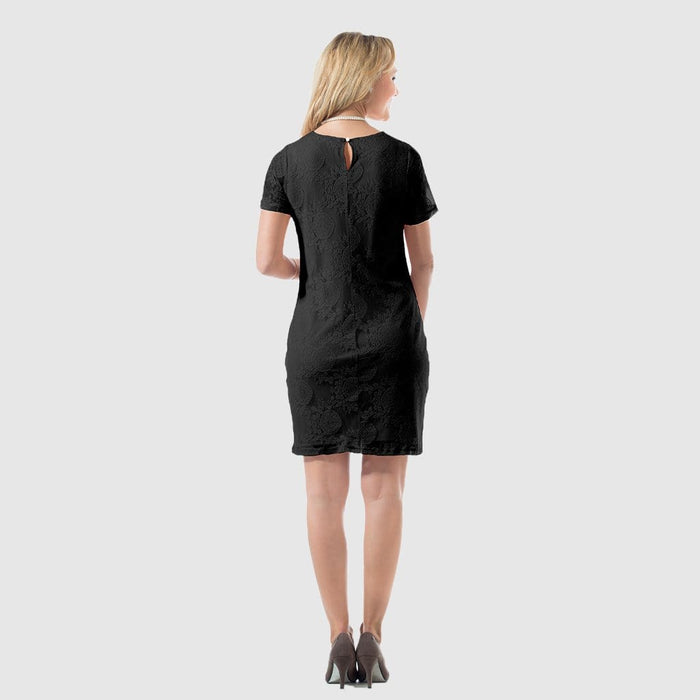 Catriona Full Lace Short Sleeve Nursing Dress Black