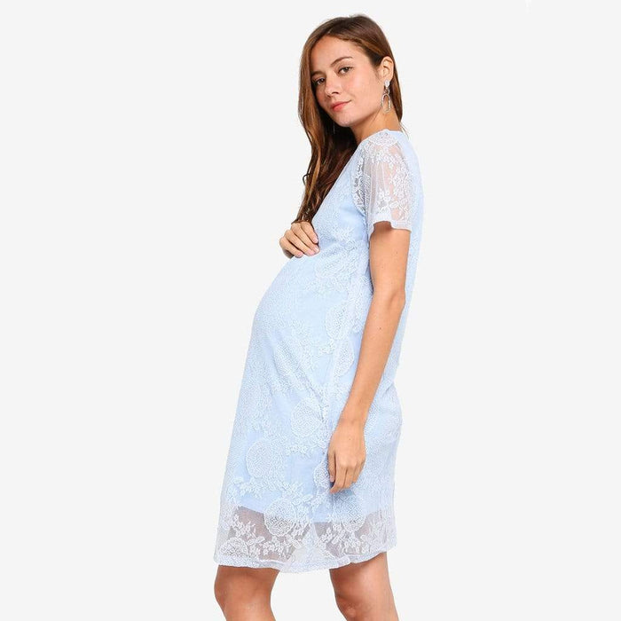 Catriona Full Lace Short Sleeve Nursing Dress Periwinkle