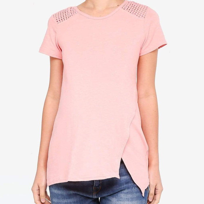 Cella Short Sleeved Overlap Tee Coral Blush