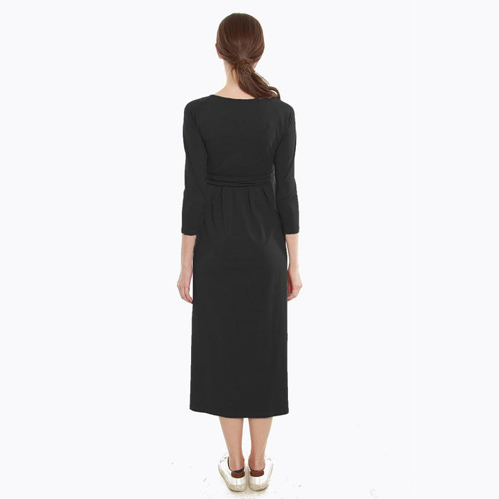 Daphne Long Sleeve Bamboo Cotton Nursing Dress Black