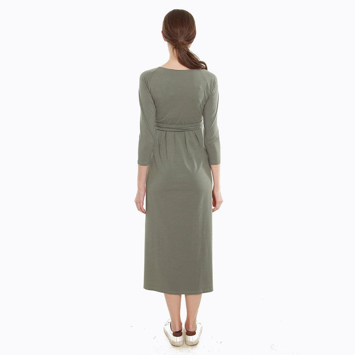 Daphne Long Sleeve Bamboo Cotton Nursing Dress Olive Green