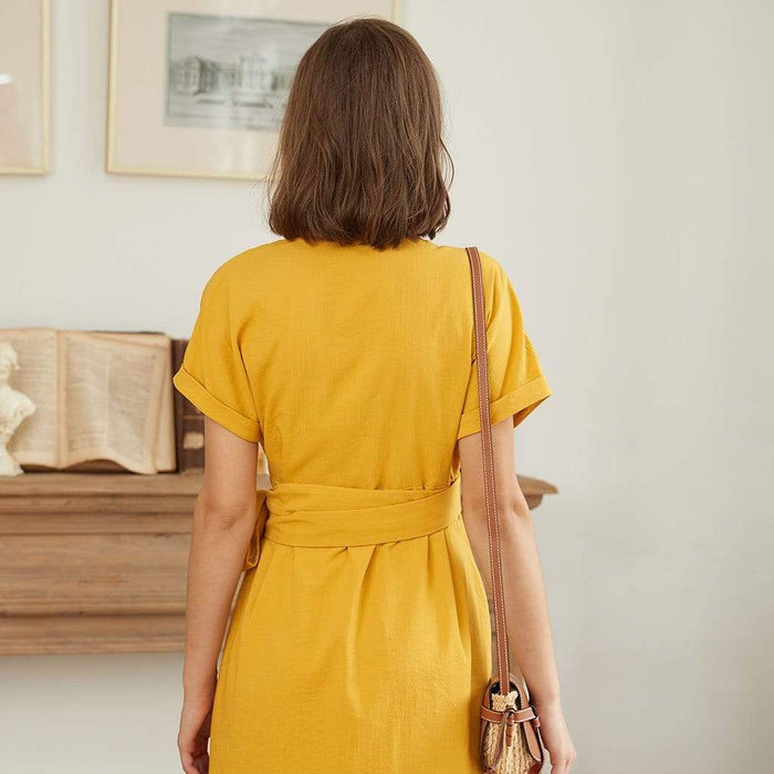 Demetria Short Sleeve Nursing Dress Yellow