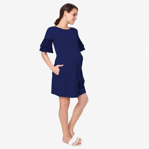Flounce Sleeves Calissa Dress Navy