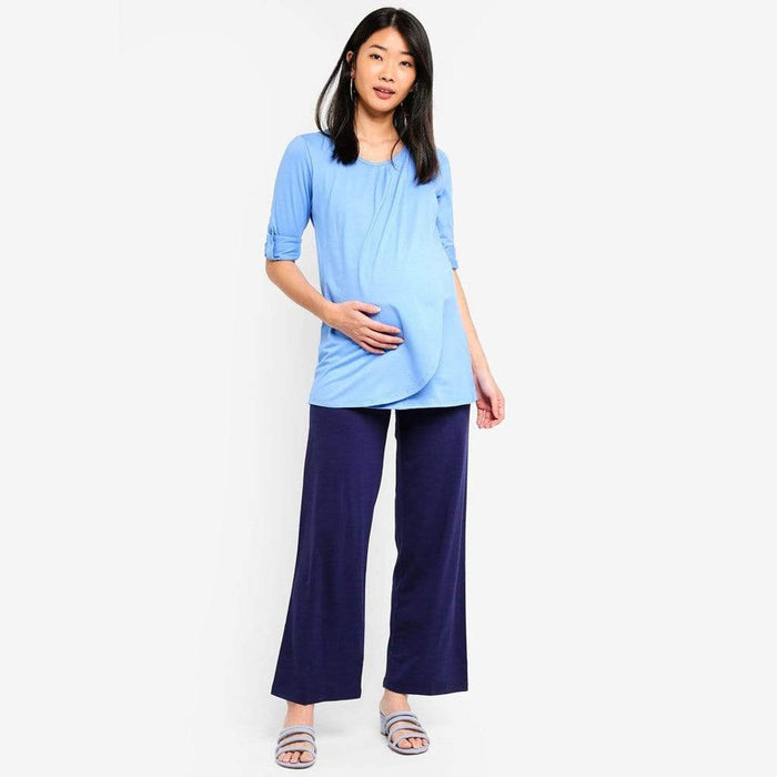 Giselle Bamboo Cotton Wide Matenity Pants Navy