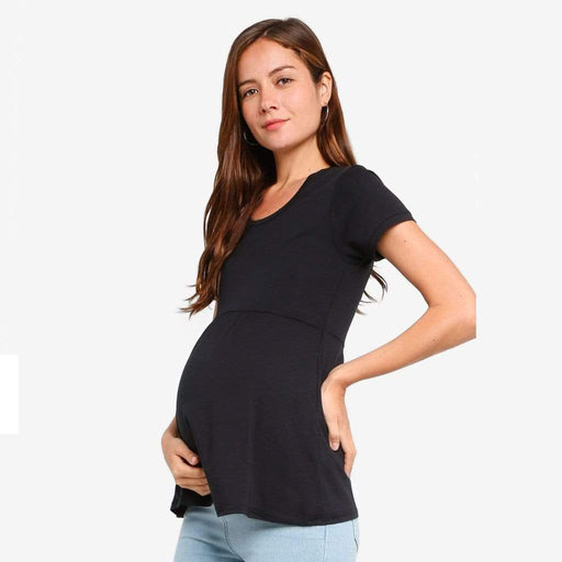 Jenny Round Neck Empire Line Black Short Sleeve Maternity Top