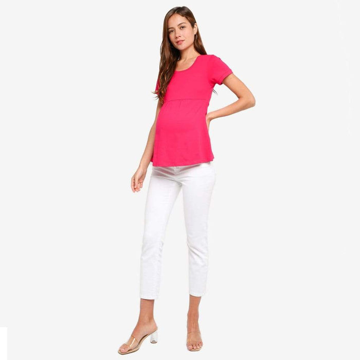 Jenny Round Neck Empire Line Red Short Sleeve Maternity Top