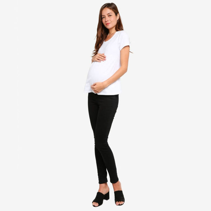 Jenny Round Neck Empire Line White Short Sleeve Maternity Top