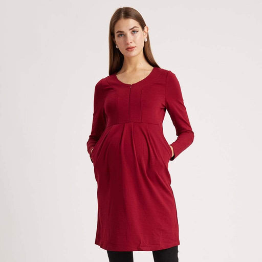 Knitted Bente Long Sleeve V-Neck Maternity Dress Nursing Wine