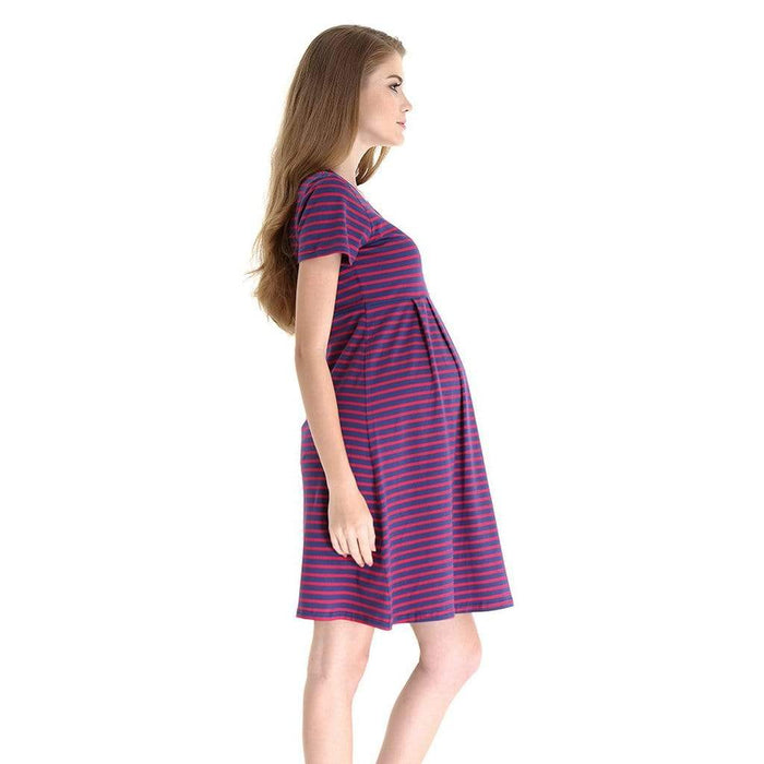 Patience Red Stripe Short Sleeve Maternity Dress