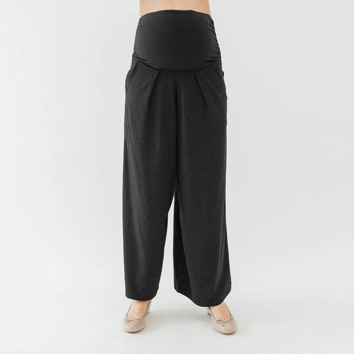 Knitted Wide Legs Pleated Gabe Maternity Pants Black