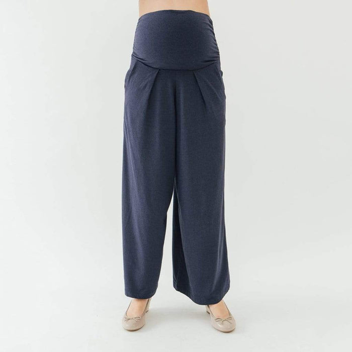Knitted Wide Legs Pleated Gabe Maternity Pants Navy