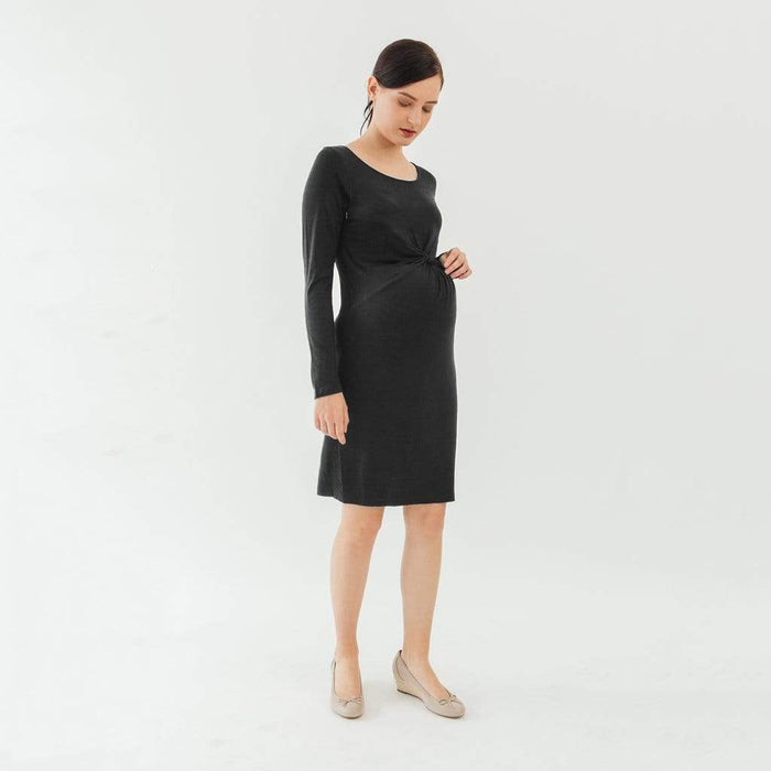 Long Sleeves Beatrisa Twisted Maternity Dress Black