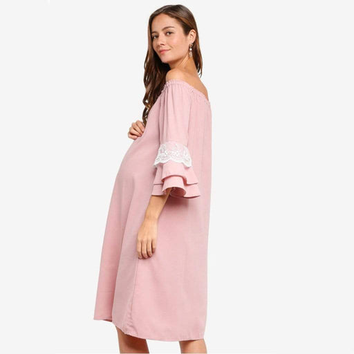 Long Sleeves Off-Shoulder Dericka Dusty Pink Maternity Dress